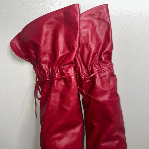 Gucci Lisa Over-the-Knee Thigh High Leather Boots Romantic Cerise Red Size 38 - Picture 3 of 14